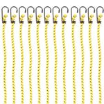 PRETEX Heavy Duty Bungee Cords with Hooks - Set of 12 - Extra Strong Bungees for Camping & Outdoors - Elastic Tie Down Luggage Straps - Universal Cord - 65 cm (23") Long, Yellow