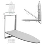 Gemsaya Wall Mounted Ironing Board with Iron Holder, 180° Rotatable Foldable Sturdy Ironing Station with Removable Cotton Fabric Cover, Compact Mount Fold Down Iron Board, Space Saving, 92 x 31 cm