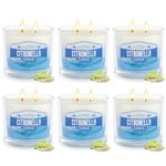 Citronella Candle Outdoor, 6 x 280g 2-Wick Natural Soy Scented Glass Candles, 210 Hours Garden Citronella Candles Set,Citronella Candle for Outdoor, Indoor, Camping, Outside, Garden