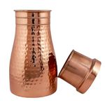 Adoko Pure Copper & Joint Free Modern & Stylish Bedside Bedroom Copper Bottle Jar with Glass/Tumbler Lid | Capacity 1 Litre, 2Pcs