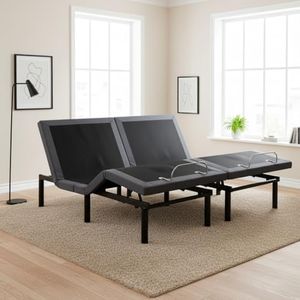 Naomi Home Idealbase Split King Adjustable Bed Base with Massage, USB Ports, Under-Bed Light, Wireless Remote, 800 Lb Capacity, Gray Metal Frame, Easy Setup for Couples’ Personalized Comfort