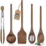 Elegant 5-Piece Walnut Wood Kitchen Utensil Set – Non-Scratch, Heat-Resistant Cooking Utensil Set with Kitchen Tongs, Spoons, Spatula & Ladle – Lightweight, Durable & Perfect for Daily Use or Gifting