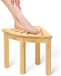 Domax Bamboo Corner Shower Foot Rest - Shower Stool for Shaving Legs 12 inch Non-Slip Waterproof Small Corner Shower Bench for Inside Shower Bathroom Bath Seat Spa Foot Rest Shaving Stool, Natural