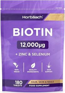 Biotin Tablets 12000ug | 180 Count | High Strength Complex with Zinc and Selenium | Vegan Supplement | by Horbaach