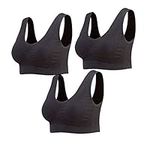 Lemef 3-Pack Seamless Sports Bra Wirefree Yoga Bra with Removable Pads for Women (3* Black, 4X-Large)