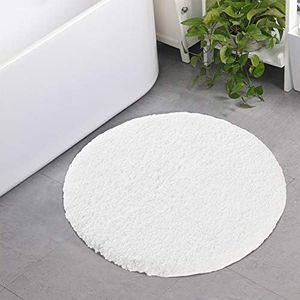 Seavish Luxury White Bath Rug, 2ft Shaggy Round Bathroom Rug,Non Slip Efficient Water Absorbent Machine Washable Tufted Bath Mat Microfiber Soft Thick Plush Circular Rug Floor Carpet