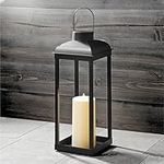 Outdoor Candle Lantern, Large - 18 Inch Tall, Solar Powered, Black Metal, Open Frame (No Glass), Dusk to Dawn Timer, Decorative LED Lantern Lights for Front Porch, Garden or Patio Decor