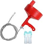 KINGLEV 35 Ft Plumbing Snake Professional Drain Auger Sink Snake Hair Clog Remover Heavy Duty Pipe Snake with Gloves for Bathtub Bathroom Kitchen Drain(Rose Red)