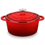 Velaze Casserole Dishes with Lids Oven Proof, Classic Red Enamel Dutch Oven, Non Stick Enamel Coating, Good Sealing, Lightweight, for All Heat Source, Pot's Body Cast Iron Soup Pot 4 L(Red)