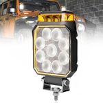 [1 Pack] Fuguang LED Amber Beacon Strobe Light with Work Lights, Flashing Warning Light with Tractor Lights for Forklift Golf Cart Truck 10-90V (Strobe Lights & Work Lights,Two-in-one)