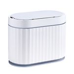 ELPHECO Mini Desktop Trash Can with Lid, Small Slim Automatic Garbage Can, 1.3 Gallon Motion Sensor Countertop Waste Basket for Bedroom, Office, Bathroom, White with Grey Trim