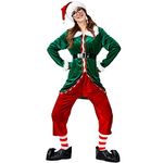 Flovey Christmas Elf Adult Couple Costume Green Xmas Elf Set Cosplay Party Costume (L, B-Women)