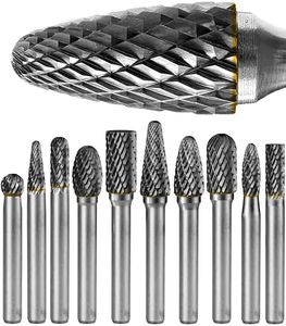 Carbide Burr Set 1/4 In Shank 10-Pc 8mm Head with Clear Storage Box