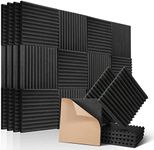 50 pack Acoustic Panels, Sound Proof - 12” x 12” x 1” Sound Absorbing Acoustic Foam for Podcast Recording Studio Soundproof Wall Panels Recording Studio Soundproof Wall Panels double-sided adhesive