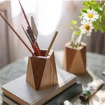 Professional Wood Craft Diamond Shaped Wooden Pencil/Pen Holder -Cherry & Sheesham Wood Desk Organizer, Wooden Minimalist Pen Box, Home Office Decor, Gift for Kids