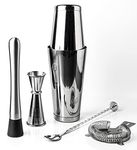 Sipologie Professional Bar Set- Bar Accessories for Home, Cocktail Set for Gift, 6-Piece Set Includes - Boston Shaker, Hawthorne Strainer, Bar Spoon, Muddler, Jigger | Silver