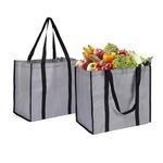 LONGTEAM Reusable Grocery Bags, Large Foldable Heave Duty Shopping Tote Bag, Washable Lightweight Shopper Bag with Reinforced Handles (Pack of 2)