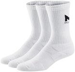 MISSION Pinnacle Dry Comfort Crew Socks, Large - 3 Pack, White - Cushioned Design - Moisture-Wicking Fabric - Blister & Odor Free - Unisex