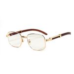 Street Knitted-Men's Large Frame Woodgrain Vintage Hip Hop Clear Lens Glasses Medium Gold