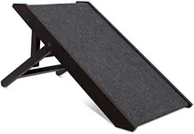 BIRDROCK Home Adjustable Pet Ramp for Small Dogs, Cats, Puppies - Foldable Wooden Dog Ramp for Couch, Bed, Car - Indoor or Outdoor- Safe, Portable, Non-Slip Carpet - 13", Espresso