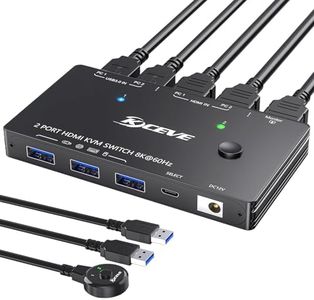 HDMI 2.1 KVM Switch 1 Monitor 2 Computers 2 Port 8K USB 3.0 Keyboard Mouse KVM Switches Support 8K@60Hz/4K@120Hz for Two Computers Share One Monitor & 3 USB 3.0 Devices