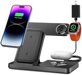 Wireless Charger, 3 in 1 Charging Station for Multi Devices, Charging Stand Dock for iPhone 8-16 Series, Apple Watch, AirPods Pro 3 2 with Adapter (Black)