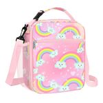 Clastyle Pink Rainbow Insulated Lunch Bag for Kids, Portable Large Thermal Cooler Lunch Bag for Girls, School Lunch Box Bag with Bottle Holder