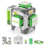 Huepar Pro Laser Level 3 * 360 Self Leveling, Highly Accurate Professional Green Laser Level with 8000mAh Rechargeable Li-ion Battery, Multifunctional Stand and Hard Case ZK03CG