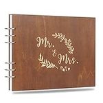 Creawoo 11’’ Mr&Mrs Wooden Guest Book Album Memory Keepsake for Wedding Anniversary Birthday with 120 Pages Blank White Cardstocks - Available at Least 160 Pictures