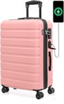 Luggage AnyZip PC+ABS Hardshell Suitcase with 4 Universal Wheels TSA Lock Checked-Medium 24 Inch with USB Charging Port (Pink)