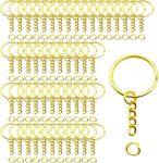 Evaluemart Gold Color Metal Split Keychain Ring Parts - 60 Key Chains 25mm with 26mm Chains and 60pcs Open Jump Ring for Craft Key Ring