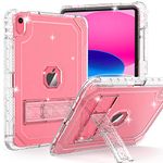 ZoneFoker Case for iPad 10th Generation 10.9 inch 2022, Heavy Duty Shockproof Rugged Protective with Pencil Holder, 10.9" 10 Gen Translucent Cover with Kickstand for Kids, Clear Glitter