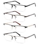 DILLY VISION 4 Pack Blue Light Blocking Reading Glasses for Men,Stylish Metal Frame Computer Readers with Sping Hinges Anti Glare/Eye Strain(+2.0 Strength)