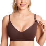 MOMANDA Seamless Nursing Bras Wireless Bralette V Neck Comfortable Sleep Maternity Bra for Breastfeeding Hazelnut Large