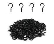 1/2 Inch Small Screw Hooks, RELBRO 100 Pcs Black Mini Screw in Jewelry Hooks Tiny Metal Screw Wood Ceiling Wall Hooks for Jewelries Crafts Keys Caps Plants String Lights Wreaths