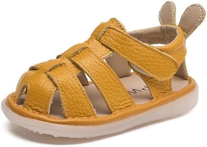 DADAWEN Baby Boys Girls Closed Toe Summer Sandals Lightweight Non-Slip Soft Sole Leather Athletic Sandals Outdoor Toddler First Walking Shoes Yellow US Size 6.5 Toddler