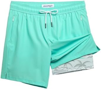 maamgic 2 in 1 Mens Swim Trunks 7 Inch Swim Shorts Swim Suits Board Shorts Coconut Island Turquoise XS