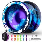 MAGICYOYO Responsive Yoyo V3, Professional Yoyo for Kids Beginner, Tricks Yoyo with Extra Unresponsive Yoyo Bearing for Advanced Player + 12 Yoyo Strings + Yo Yo Bag (Black Blue Purple)