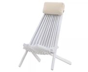 CLICK-DECK Folding Acacia Wooden Chair with Neck Cushion - Stylish Low Profile Acacia Wood Lounge Chair for the Patio, Deck, Balcony, Garden, BBQ, Camping, Beach, Outdoor Furniture (White)