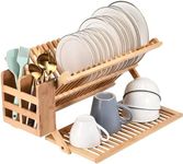 2LB Depot Bamboo Dish Drying Rack - Collapsible Wooden Drainer for Kitchen Counter - Wood Utensil Dryer - Foldable Dish Rack Holder Fit Up to 20 Plates - Folding Wood Kitchen Accessory