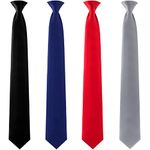 4 Pcs Men's Clip-on Ties Solid Color Men's Tie Pre Tied Clip on Ties for Men Men's Clip on Necktie Men's Button Ties, Black, Navy Blue, Red, Light Gray, One Size