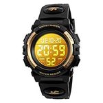 Kids Digital Watch Outdoor Sports 50M Waterproof Electronic Watches Alarm Clock 12/24 H Stopwatch Calendar Boy Girl Wristwatch (Black Gold)