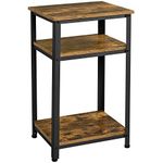 Yaheetech 75cm High Side Table with Storage Shelf & Strong Steel Frame, 3 Tier End Table Sofa Side Table for Small Spaces Living Room, Industrial Bedside Table Nightstand for Bedroom, Rustic Brown