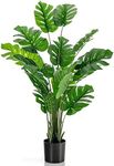 Giantex 1.5M Artificial Faux Monstera Deliciosa Plant W/Cement Pot, 15 Large Leaves, Evergreen Decoration, Plastic Artificial Plant for Living Room, Bedroom, Study Office