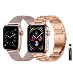 Guwet Pack 2 Metal Bands Compatible With Apple Watch band 38mm 40mm 41mm, Stainless Steel Mesh Loop Replacement Wristband Compatible with iWatch Series Ultra/Ultra2/SE2/SE/9 8 7 6 5 4 3 2 1 Rose Gold