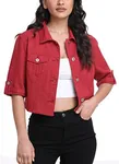 MISS MOLY Women Cropped Denim Jackets 3/4 Sleeve Retro Short Jean Coats Burgundy S