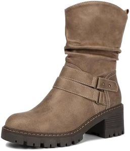 Sysolefort Women's Mid-Calf Boots Chunky Low Heel with Zip Tan Size 7.5