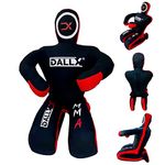 DALLX MMA Grappling Dummy BBJ Wrestling Brazilian Jiu Jitsu Punching Bag Judo Karate Throwing Boxing Fighting Dummy Self Defense Sitting Position – UNFILLED (Black RED, 6FT)