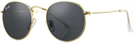 Pro Acme Polarized Small Round Sunglasses for Women Men Classic Crystal Glass Lens Retro Circle Metal SunGlasses,50mm (Plastic Grey Lens)
