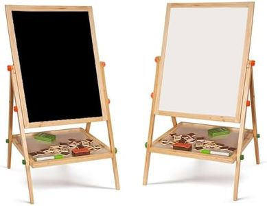 SASONS® Double Sided Kids 2 in 1 Quality Wooden Art Easel Adjustable Flip-Over Drawing Writing Board Whiteboard Blackboard Chalkboard for Children Fun Play Educational Activity Learning [100cm]